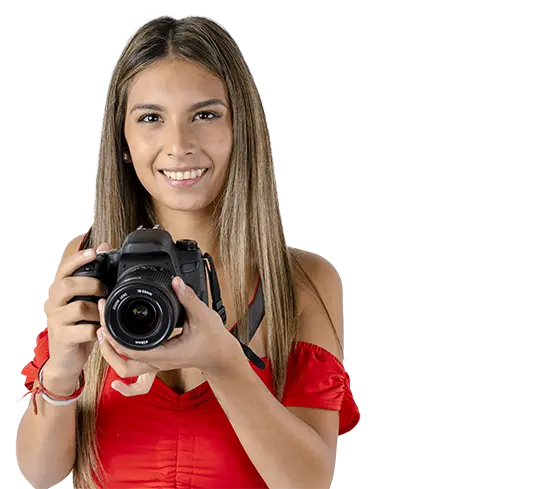 female photographer holding camera