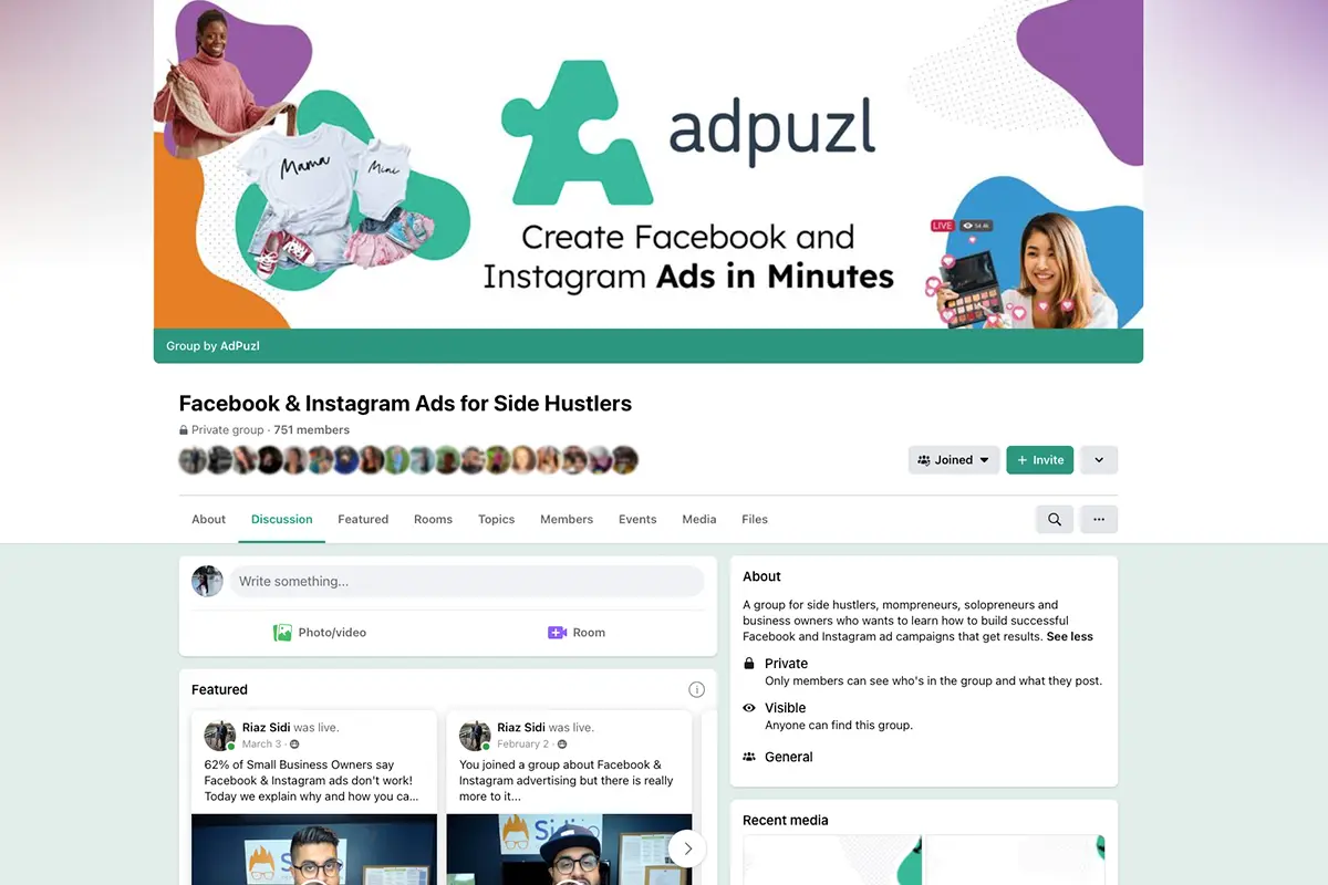 Screenshot of AdPuzl community