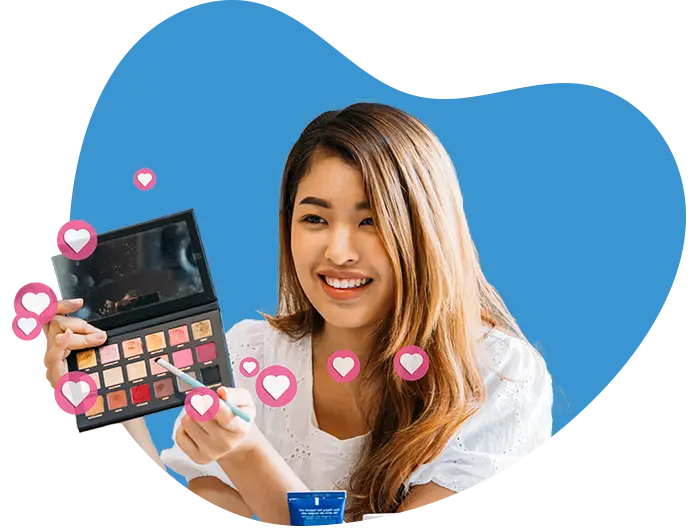 makeup live streamer showing eyeshadow palette
